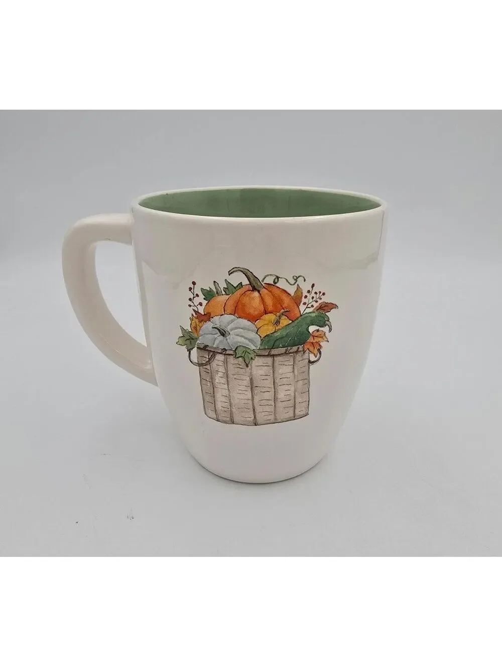 Rae Dunn Pumpkin Spice Fall Mug Basket Design Green Interior